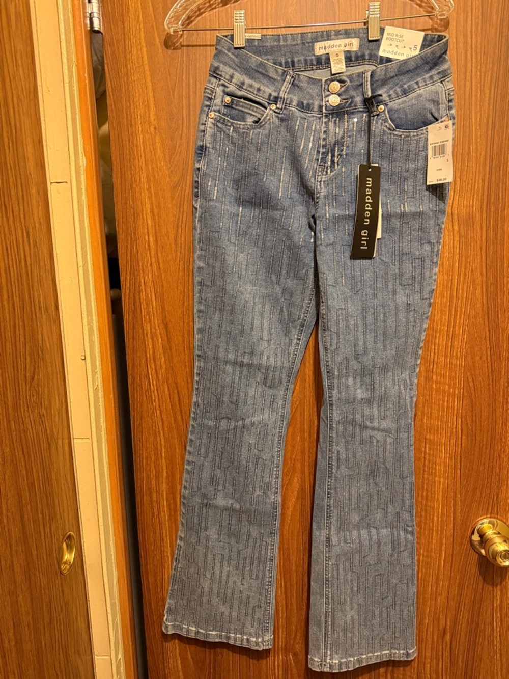 Madden Girl Light Blue Vertical-Pattern Bootcut Jeans